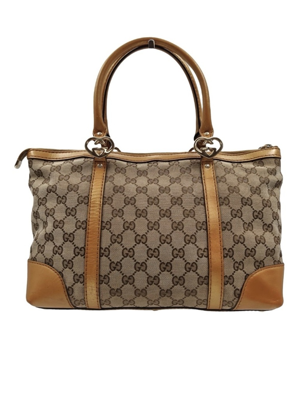 Gucci Beige GG Canvas Tote with Tan Leather Trim